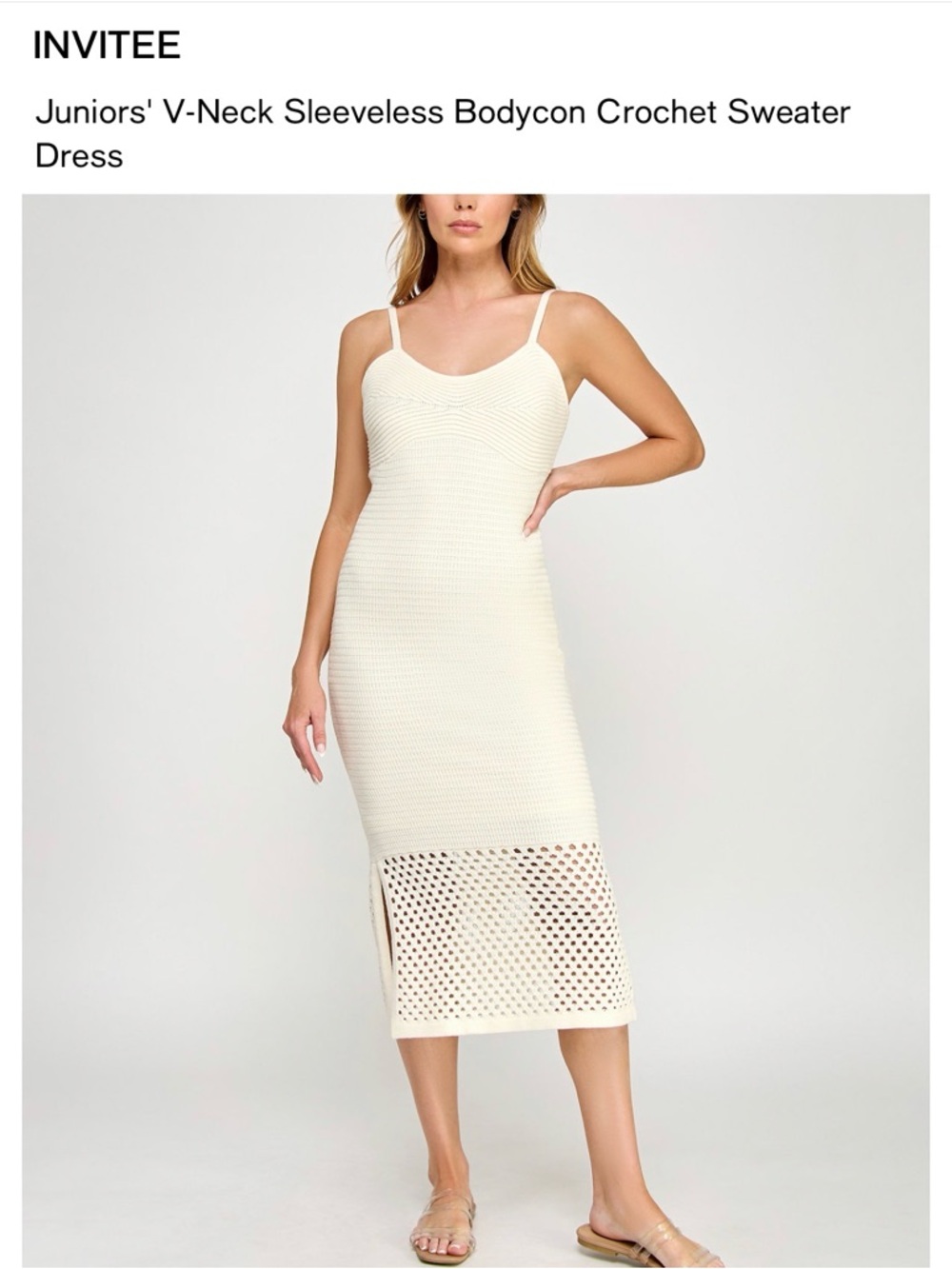 Invitee Juniors' V-Neck Sleeveless Bodycon Crochet Sweater Dress